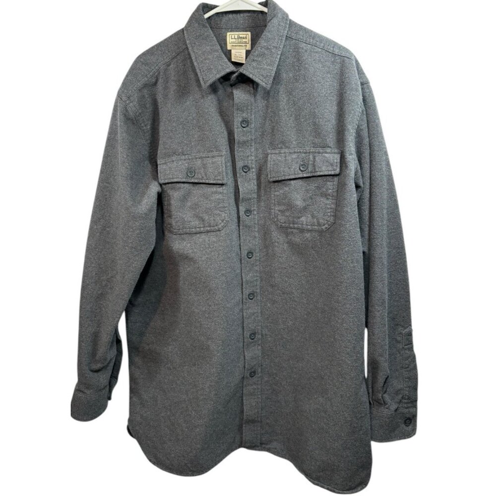 L.L. Bean Chamois Flannel Shirt Mens XL Tall Gray Cabincore Traditional Fit XLT